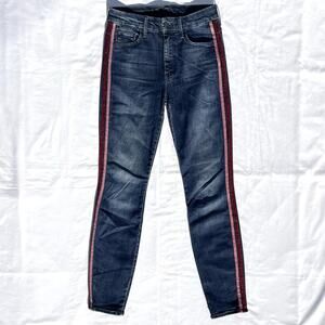 Mother High Waisted Looker Blue Jeans Womens 25 Pink Red Shimmer Side Stripe